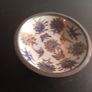 VTG Japanese TFF Porcelain Brassware 6" Floral Trinket Bowl.